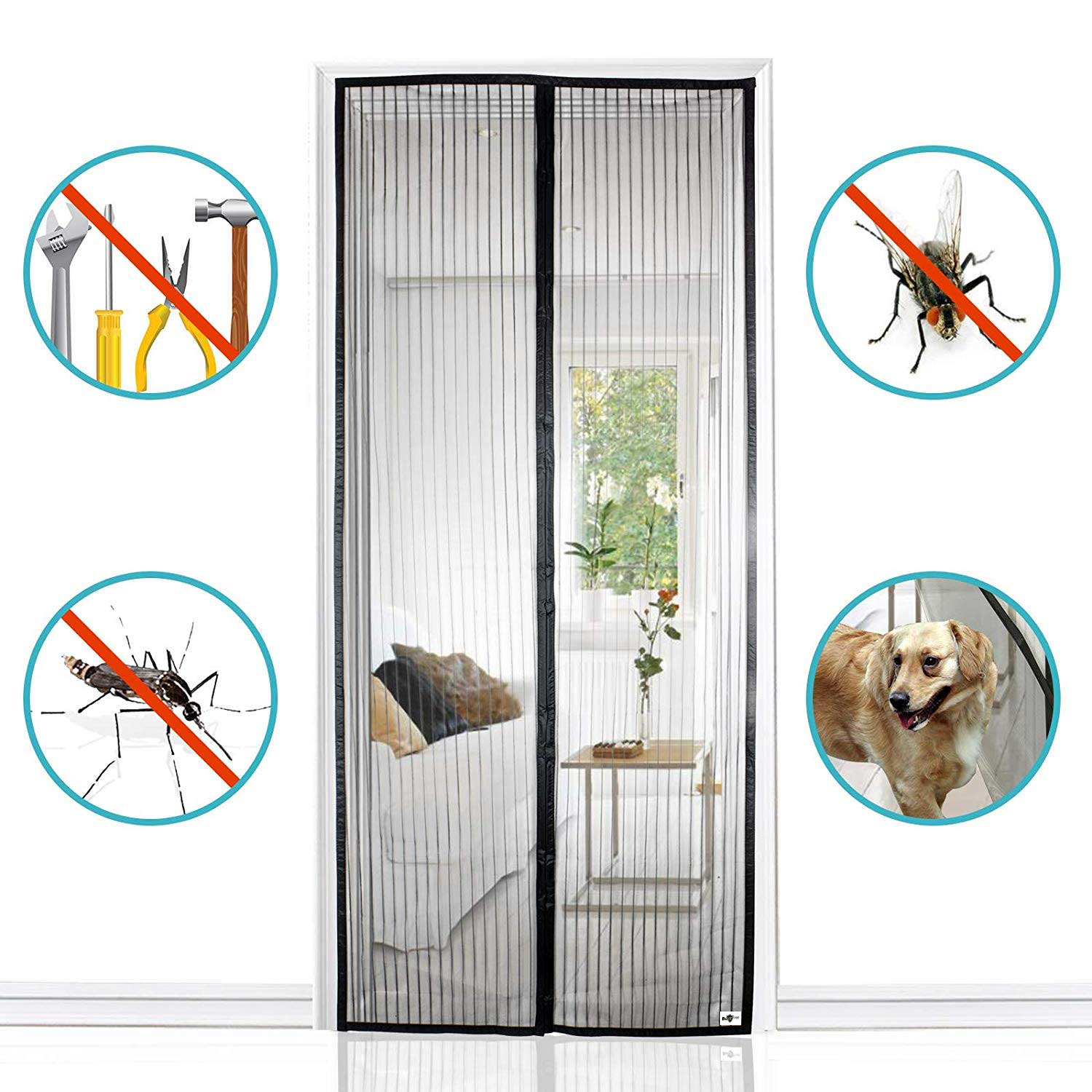 Magnet Tür Fliegengitter Insektenschutz HxB 210x90 cm Schwarz Ideal für Balkontür Kellertür Terassentür Einfache Klebemontage Haustiergeeignet Kinderfreundlich 20190724