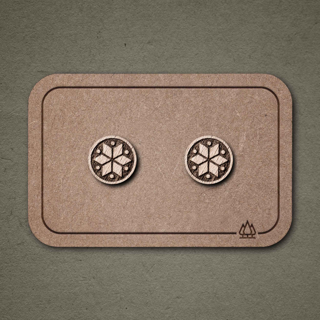 Ohrstecker aus Holz | geometrische Blume dunkel