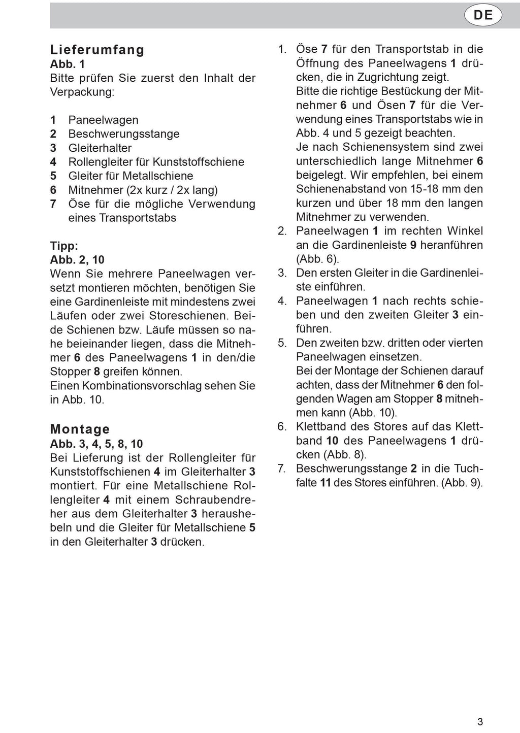 Paneelwagen aus Aluminium für Flächenvorhang incl.Beschwerungsstange Rollen- und X-Gleiter  10000324