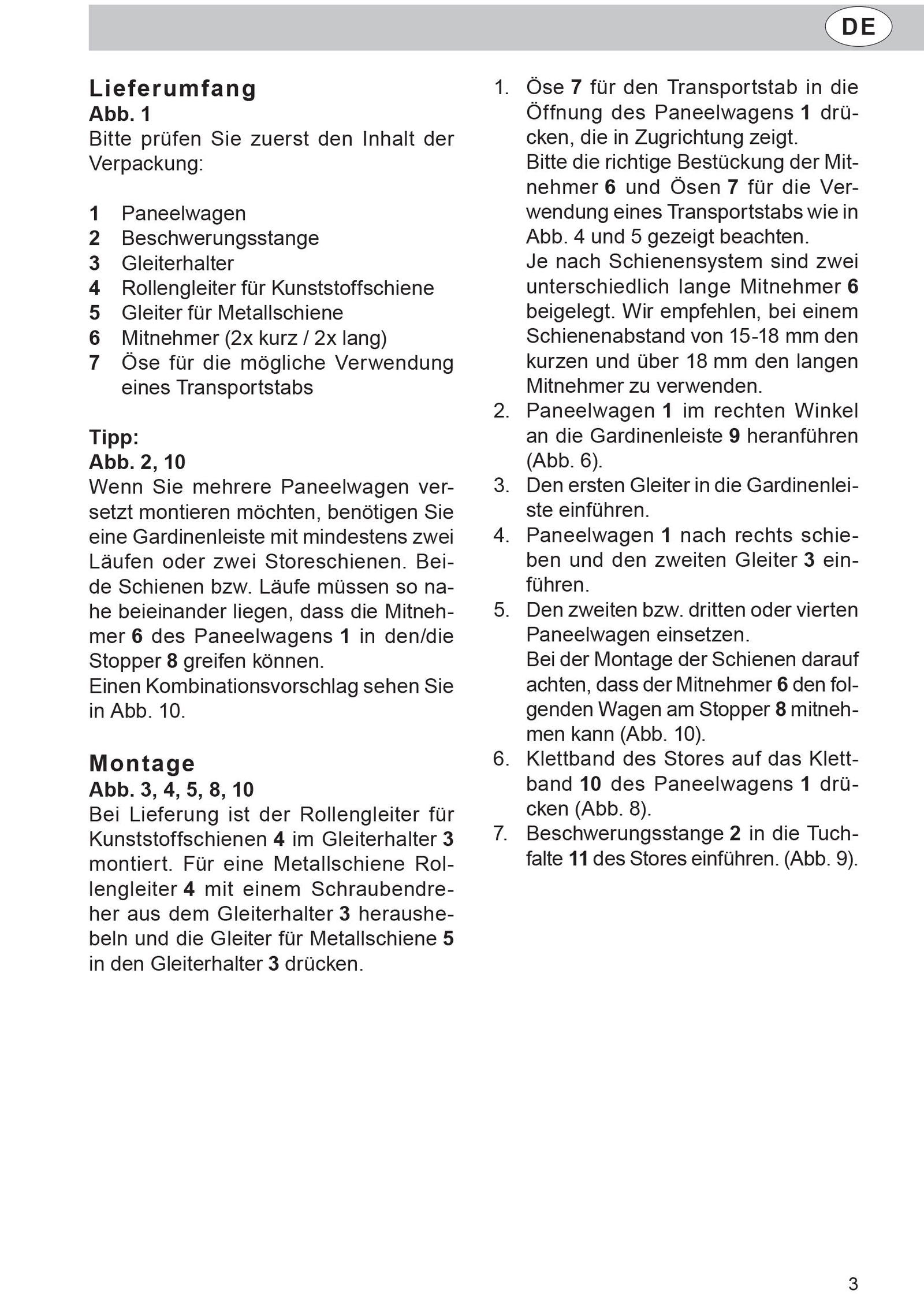 Paneelwagen aus Aluminium für Flächenvorhang incl.Beschwerungsstange Rollen- und X-Gleiter  10000324