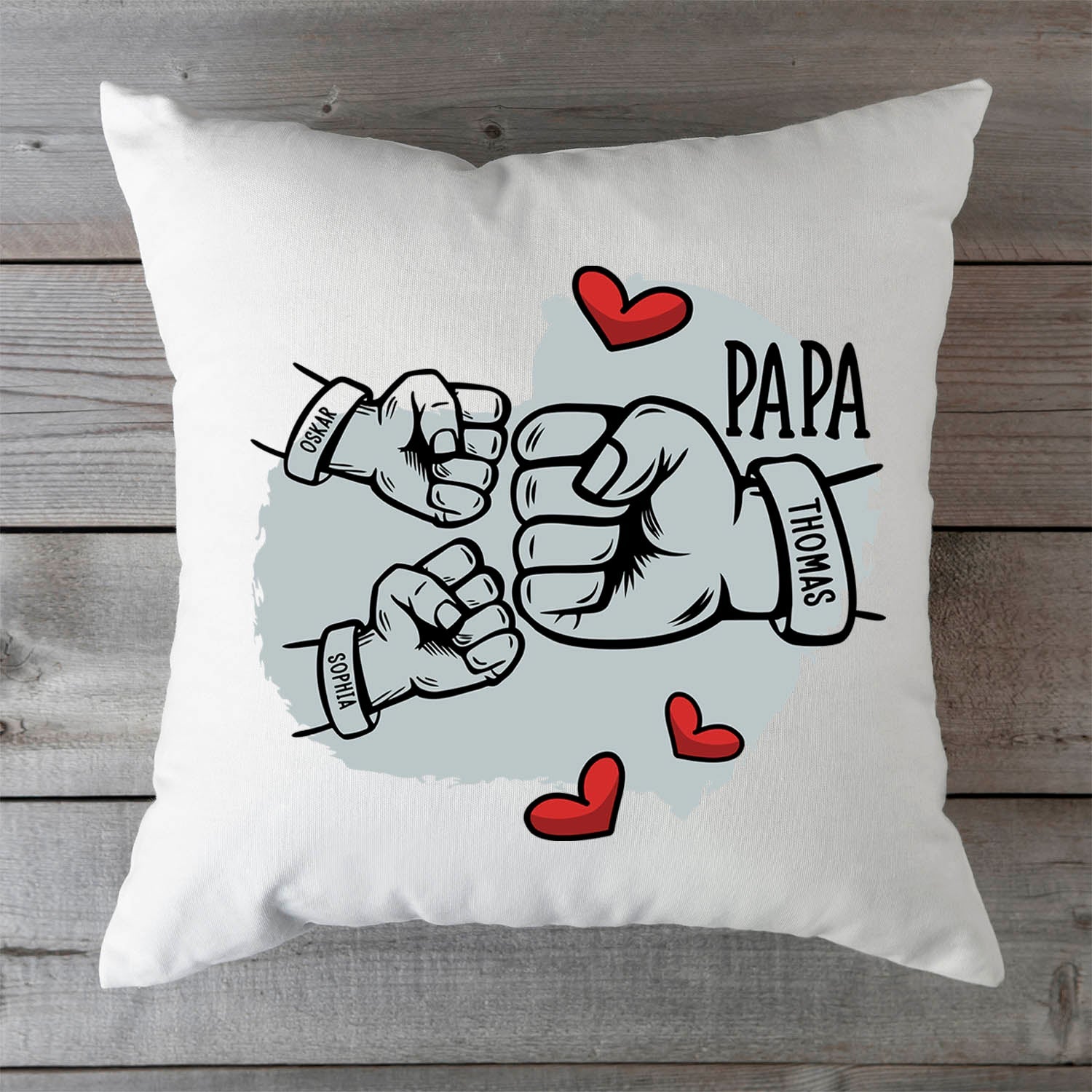 Bedrucktes Kissen mit Motiv Papa fist bump