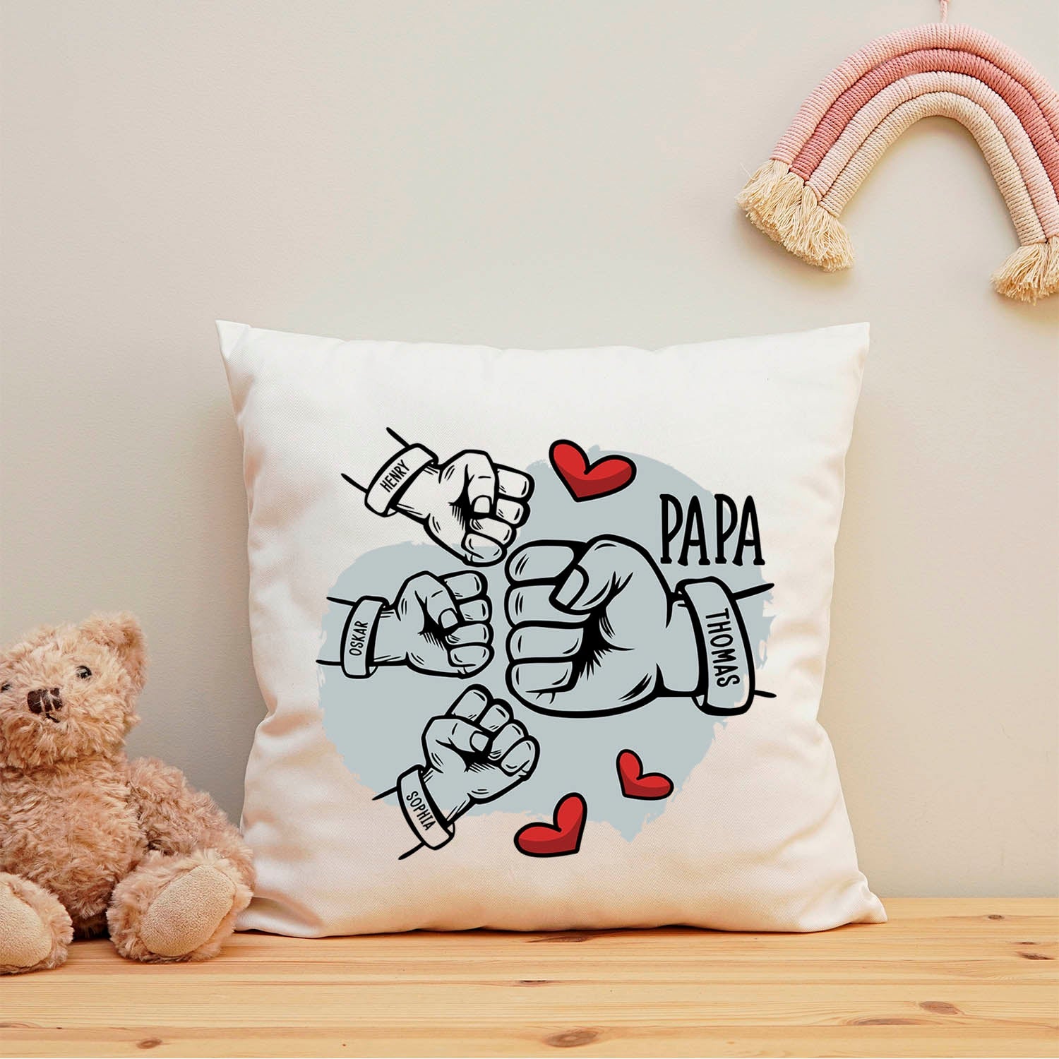Bedrucktes Kissen mit Motiv Papa fist bump