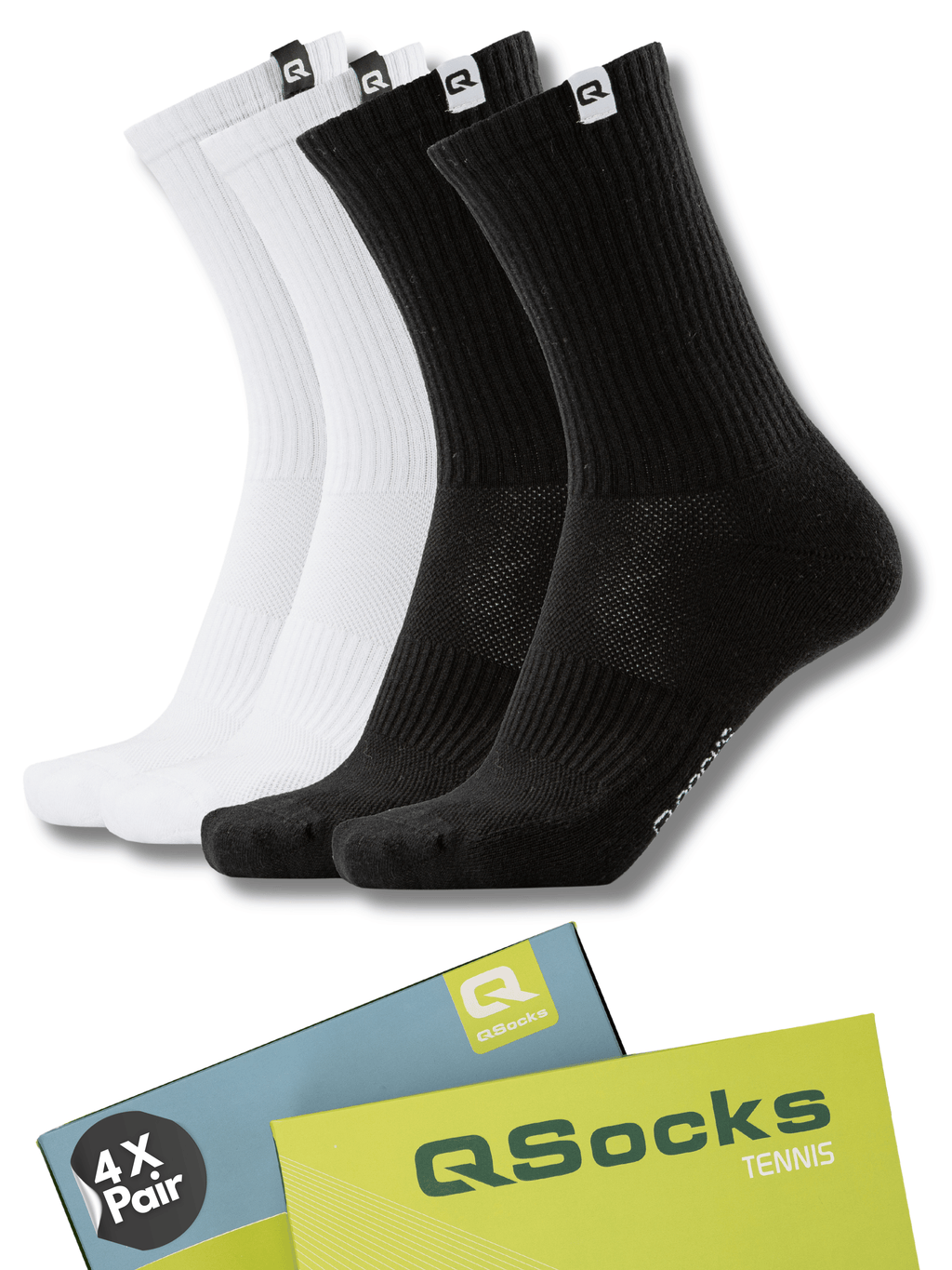 QOLONIA Tennissocken Herren & Damen (4er Pack) – Gepolsterte Crew Socken aus Bio-Baumwolle