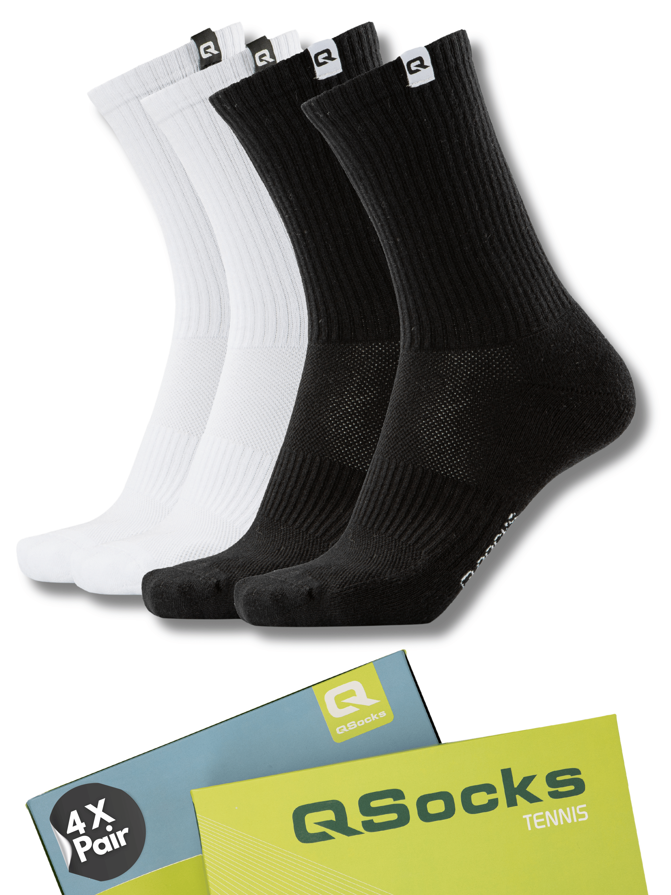 QOLONIA Tennissocken Herren & Damen (4er Pack) – Gepolsterte Crew Socken aus Bio-Baumwolle
