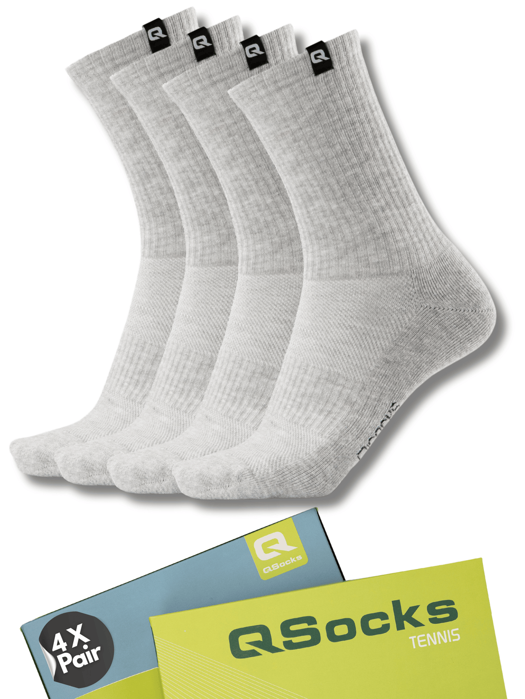 QOLONIA Tennissocken Herren & Damen (4er Pack) – Gepolsterte Crew Socken aus Bio-Baumwolle