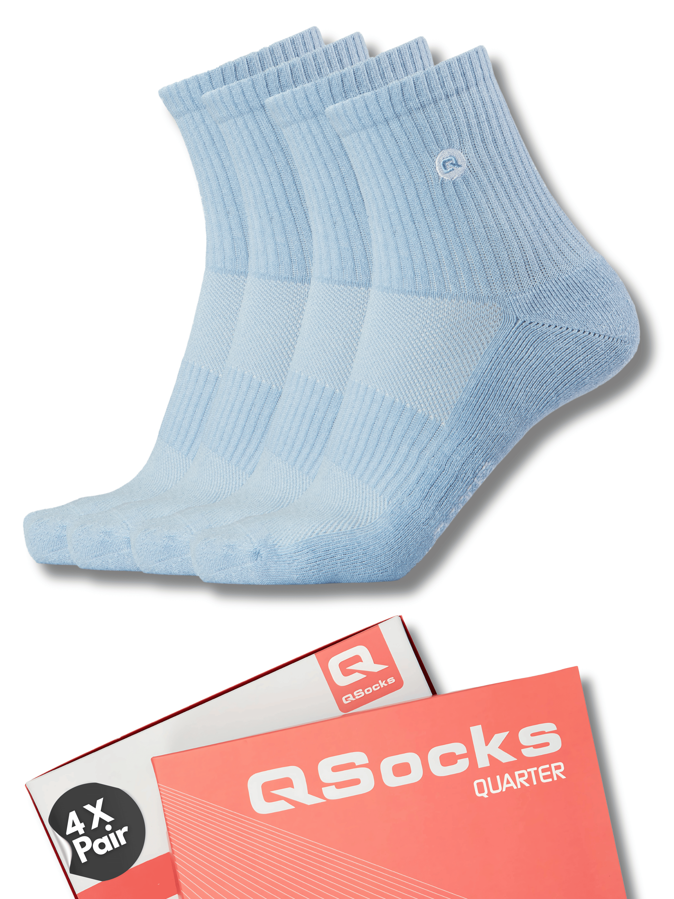 QOLONIA Quarter Socken Herren & Damen (4er Pack) – Halbhohe Tennissocken gepolstert