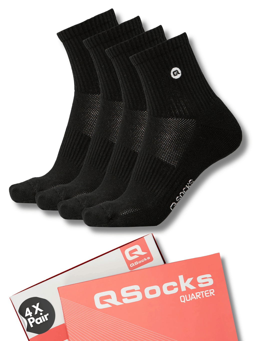 QOLONIA Quarter Socken Herren & Damen (4er Pack) – Halbhohe Tennissocken gepolstert