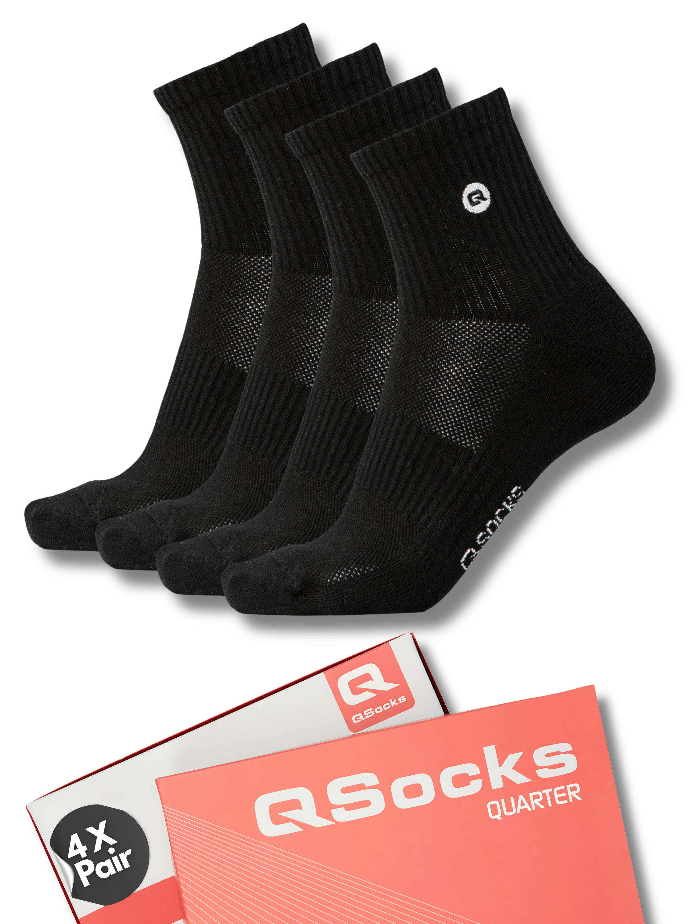 QOLONIA Quarter Socken Herren & Damen (4er Pack) – Halbhohe Tennissocken gepolstert