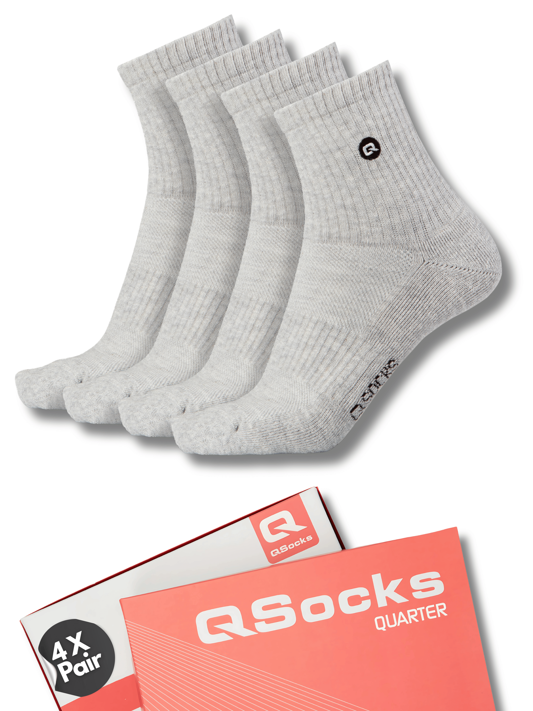 QOLONIA Quarter Socken Herren & Damen (4er Pack) – Halbhohe Tennissocken gepolstert