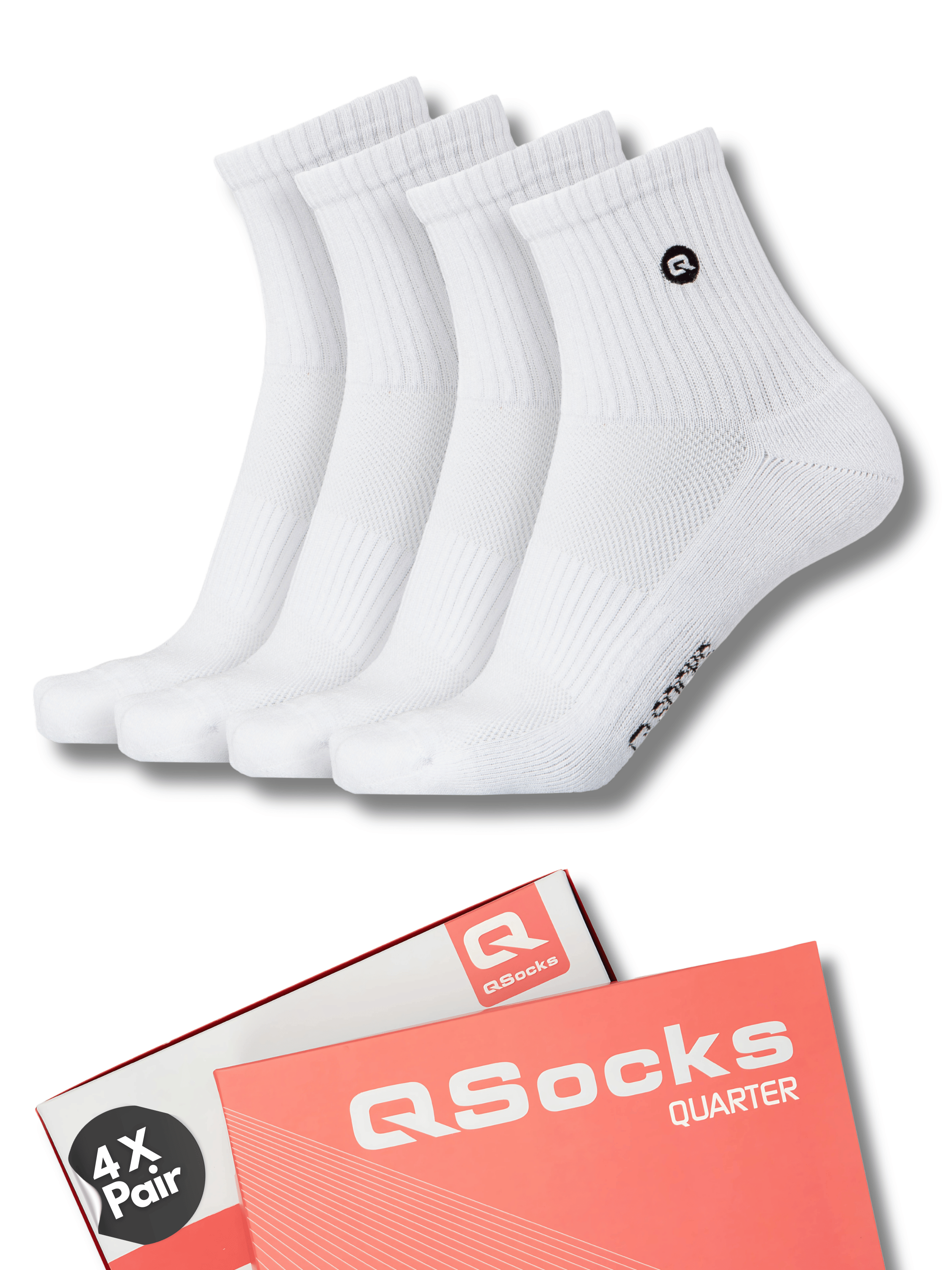QOLONIA Quarter Socken Herren & Damen (4er Pack) – Halbhohe Tennissocken gepolstert