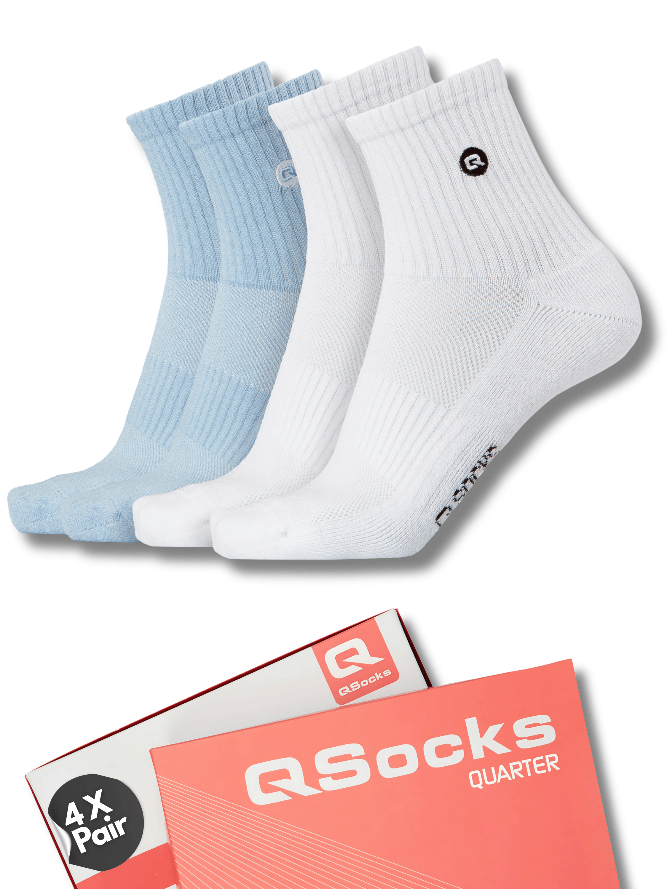 QOLONIA Quarter Socken Herren & Damen (4er Pack) – Halbhohe Tennissocken gepolstert
