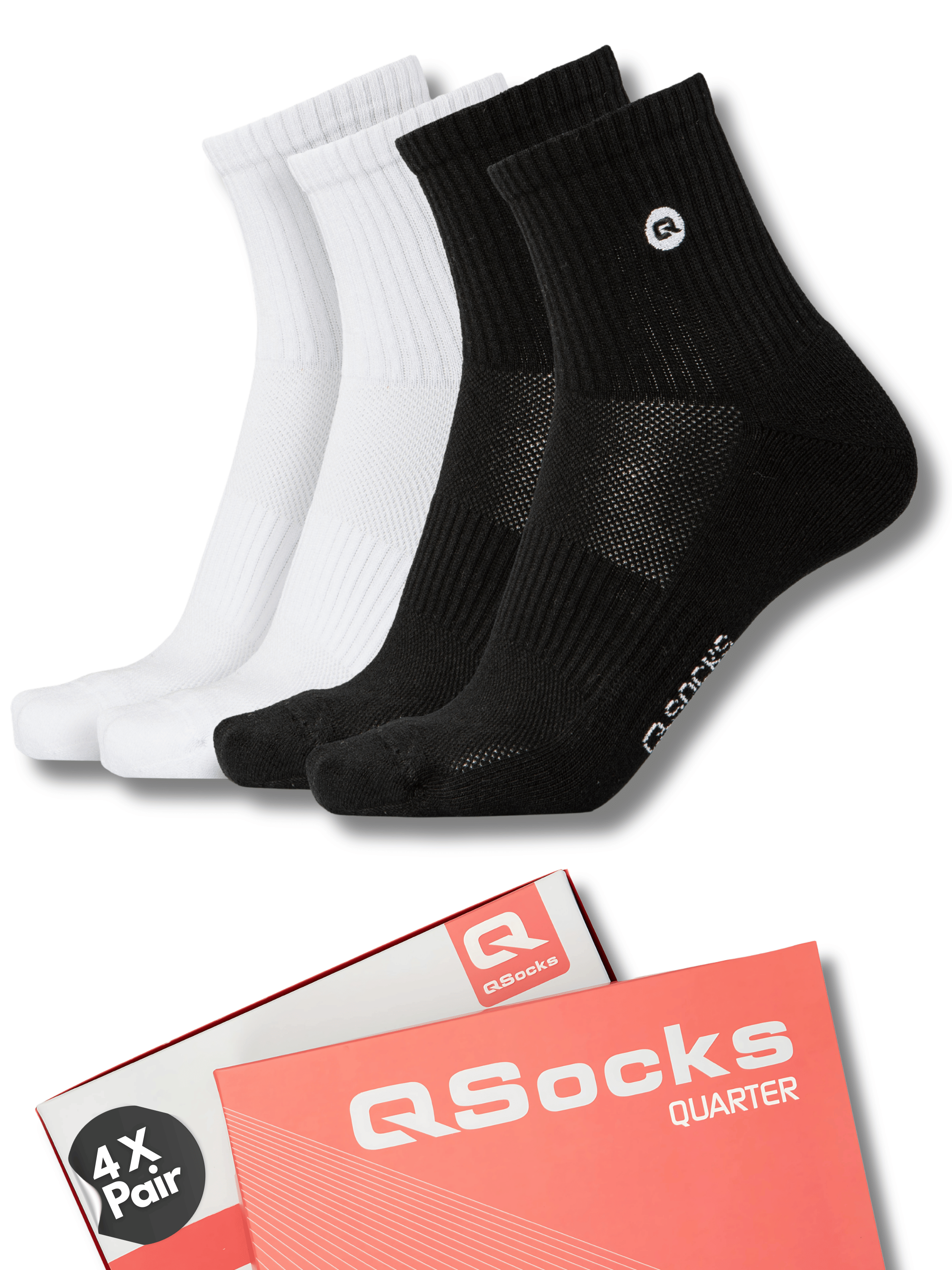 QOLONIA Quarter Socken Herren & Damen (4er Pack) – Halbhohe Tennissocken gepolstert