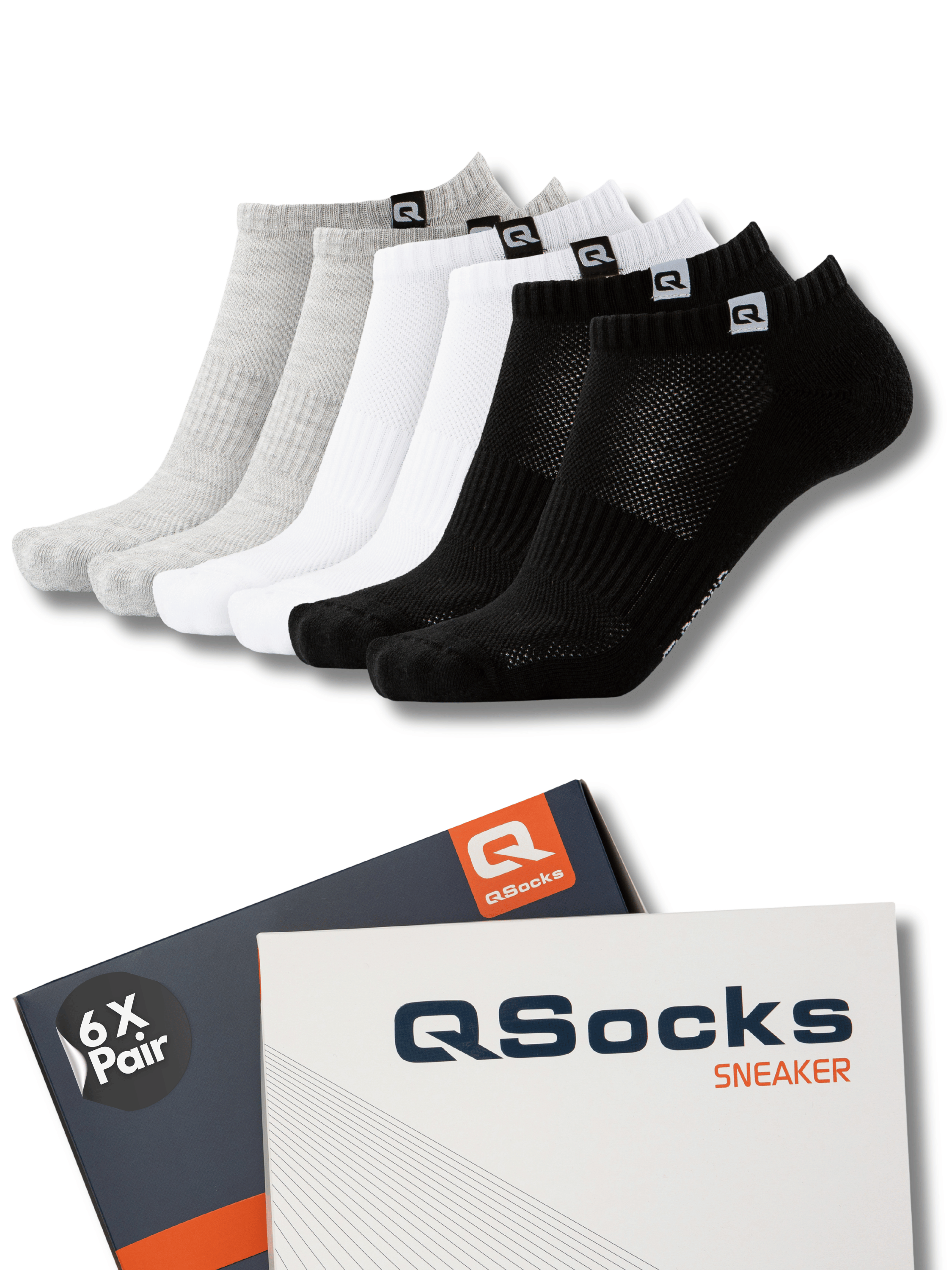 QOLONIA Sneaker Socken Damen & Herren (6er Pack) – Gepolsterte Kurzsocken aus Bio-Baumwolle