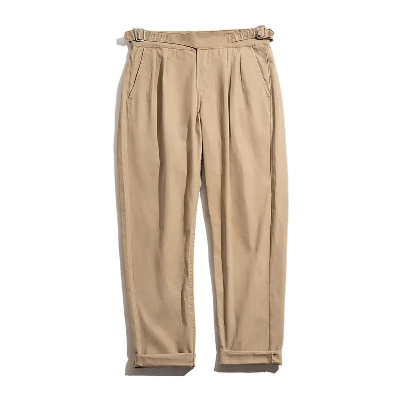maden adjustable high waist khaki cargo pants vintage style for men