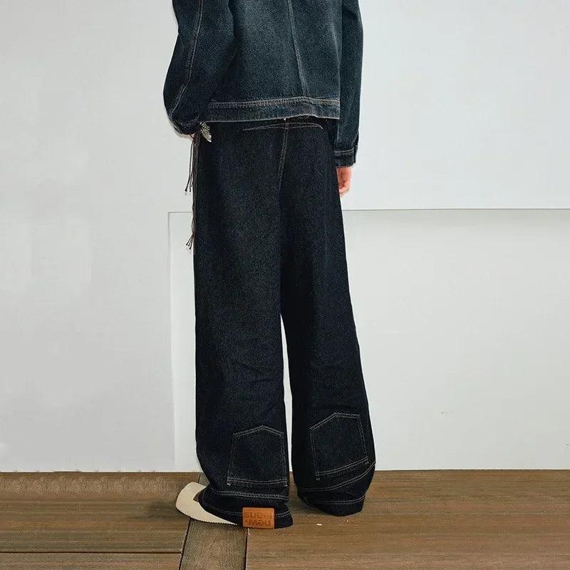 High street fashion baggy jeans reverse pocket design