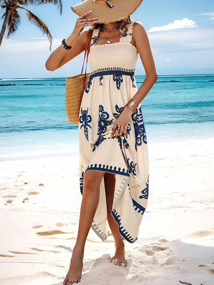 Girls floral long dress beach summer street style dress