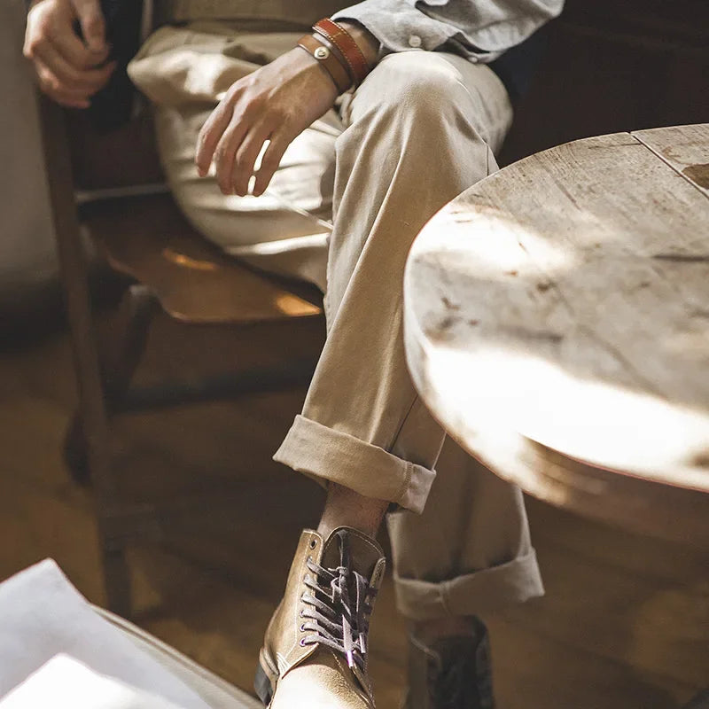 maden adjustable high waist khaki cargo pants vintage style for men