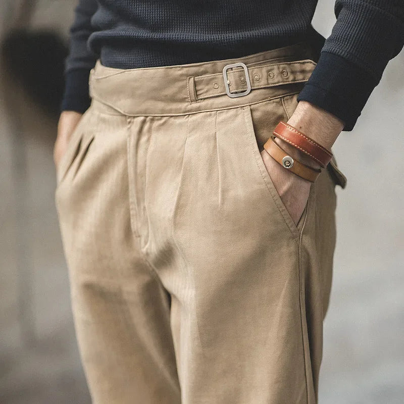 maden adjustable high waist khaki cargo pants vintage style for men