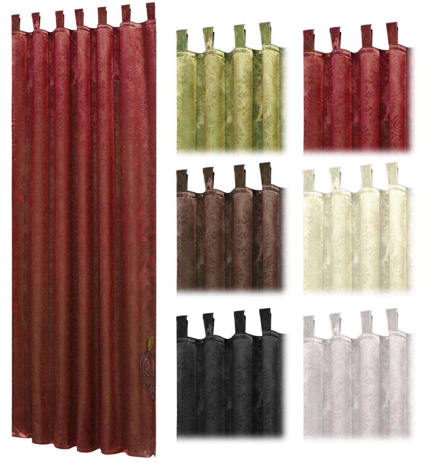 Satin Emboss / Reliefprägung bemustert Vorhang Gardine Barock  -20380- Blickdicht zum Verdunkeln mit Schlaufen und eingenähtem Kräuselband,  (Höhe x Breite in cm) 20380