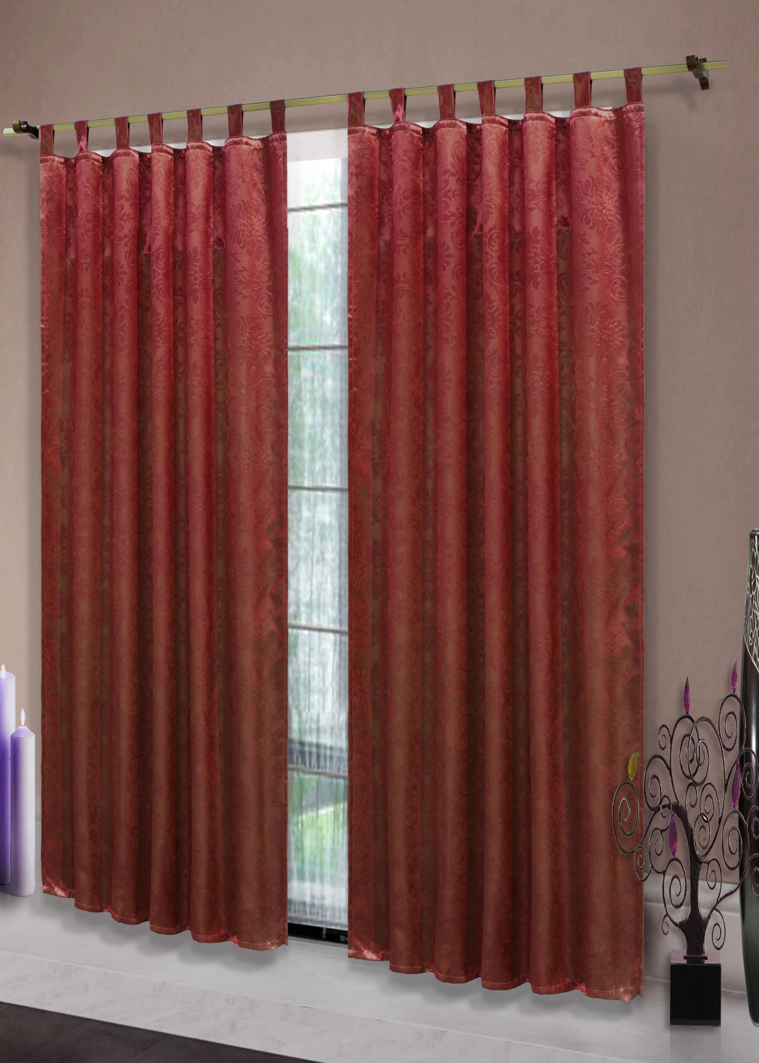 Satin Emboss / Reliefprägung bemustert Vorhang Gardine Barock  -20380- Blickdicht zum Verdunkeln mit Schlaufen und eingenähtem Kräuselband,  (Höhe x Breite in cm) 20380