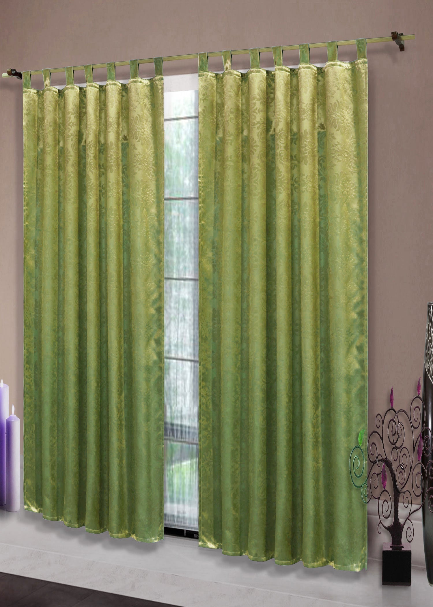 Satin Emboss / Reliefprägung bemustert Vorhang Gardine Barock  -20380- Blickdicht zum Verdunkeln mit Schlaufen und eingenähtem Kräuselband,  (Höhe x Breite in cm) 20380