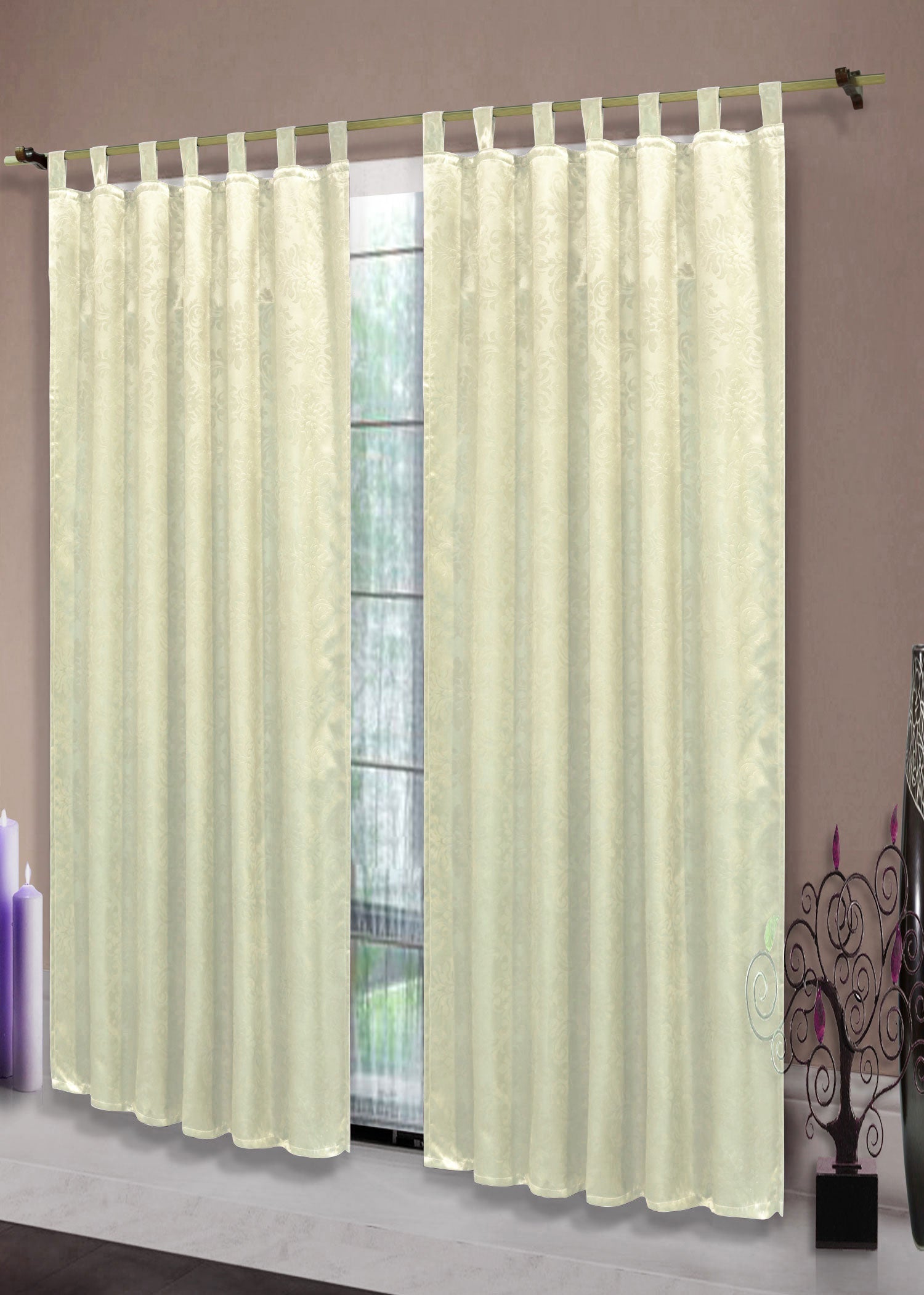 Satin Emboss / Reliefprägung bemustert Vorhang Gardine Barock  -20380- Blickdicht zum Verdunkeln mit Schlaufen und eingenähtem Kräuselband,  (Höhe x Breite in cm) 20380