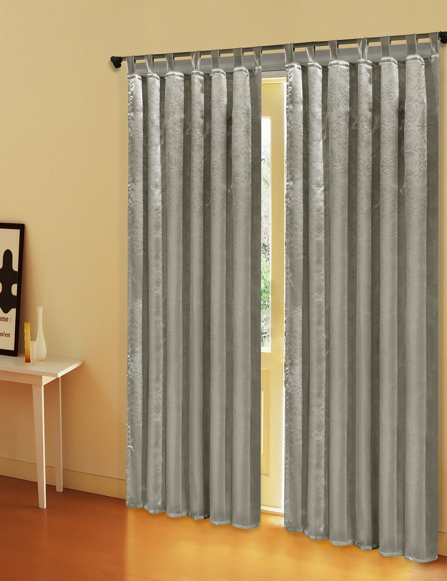 Satin Emboss / Reliefprägung bemustert Vorhang Gardine Barock  -20380- Blickdicht zum Verdunkeln mit Schlaufen und eingenähtem Kräuselband,  (Höhe x Breite in cm) 20380