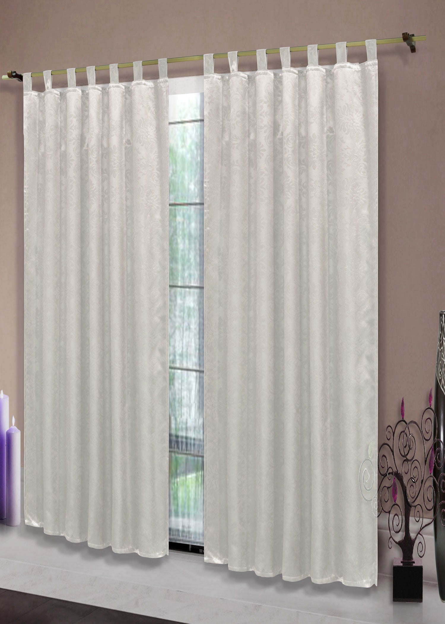 Satin Emboss / Reliefprägung bemustert Vorhang Gardine Barock  -20380- Blickdicht zum Verdunkeln mit Schlaufen und eingenähtem Kräuselband,  (Höhe x Breite in cm) 20380