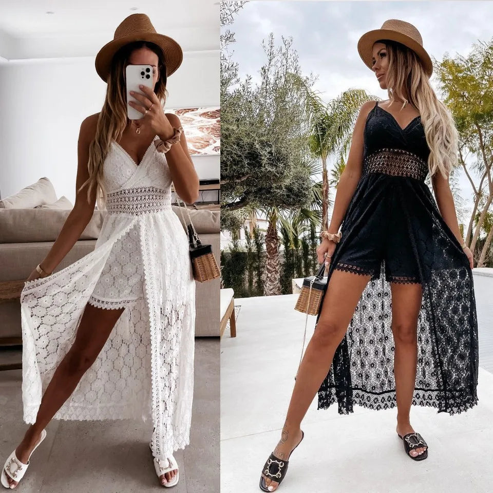 Boho style girl dress white cotton lace sleeveless long summer
