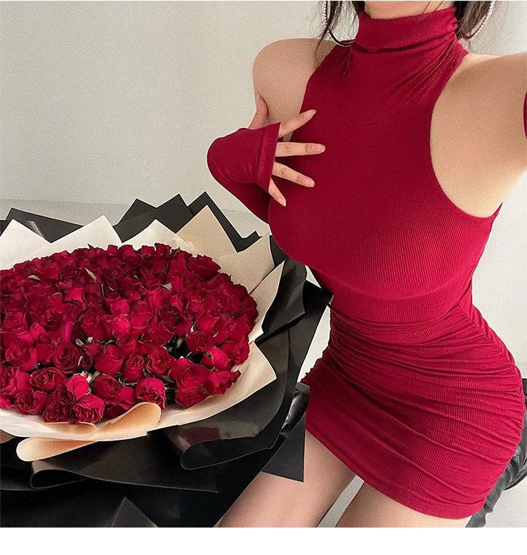 Girls sleeveless pleated mini dress korean style