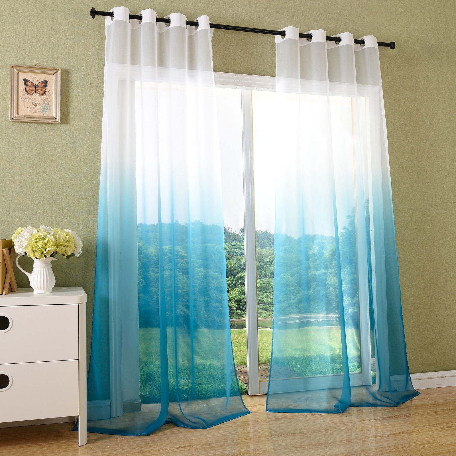 Schal transparent Farbverlauf Vorhang mit Ösen Gardine Voile 204202