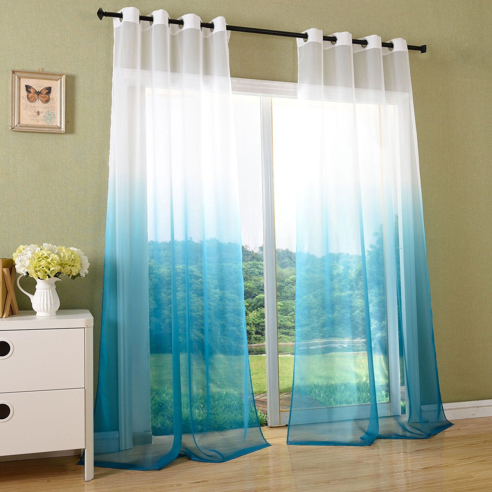 Schal transparent Farbverlauf Vorhang mit Ösen Gardine Voile 204202