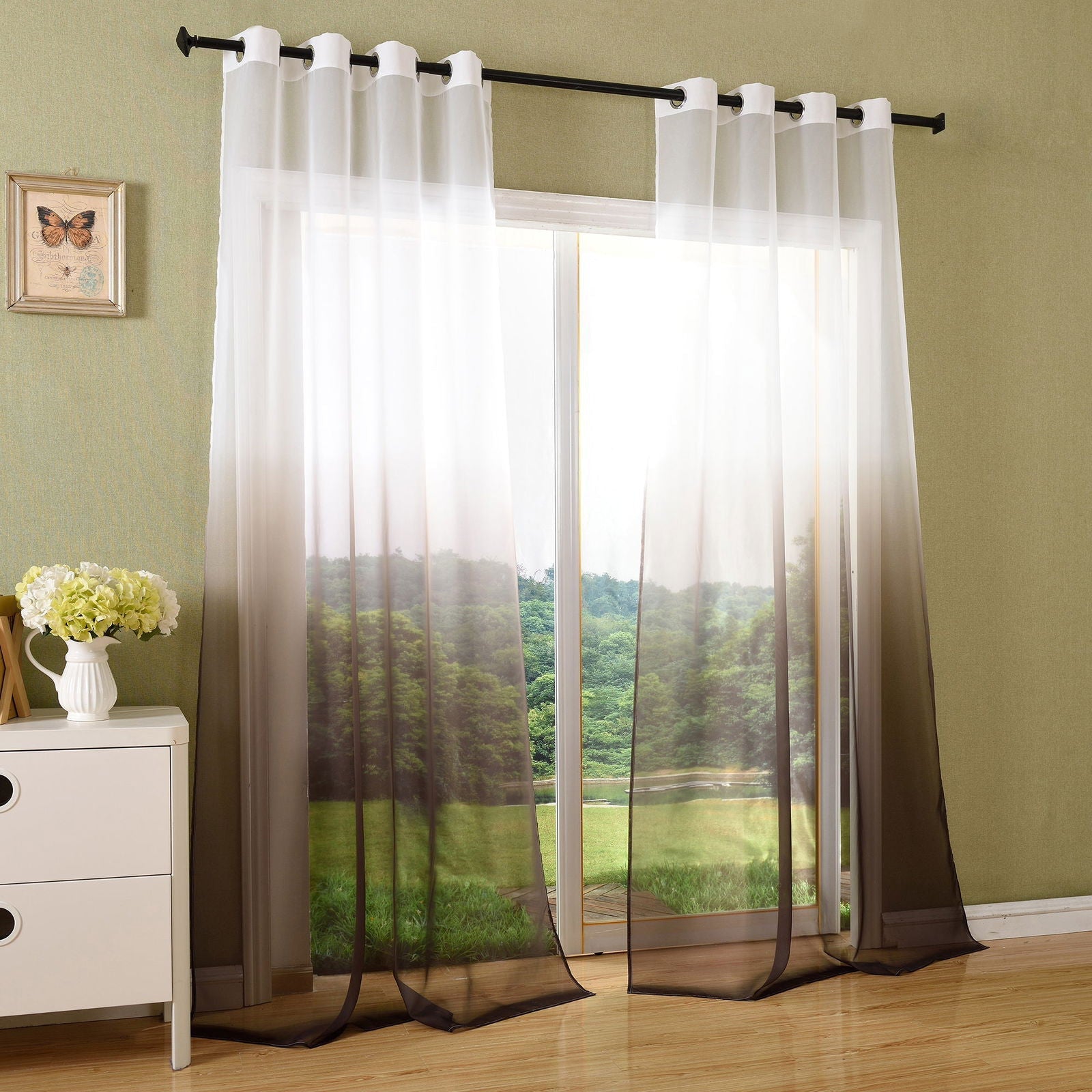Schal transparent Farbverlauf Vorhang mit Ösen Gardine Voile 204202