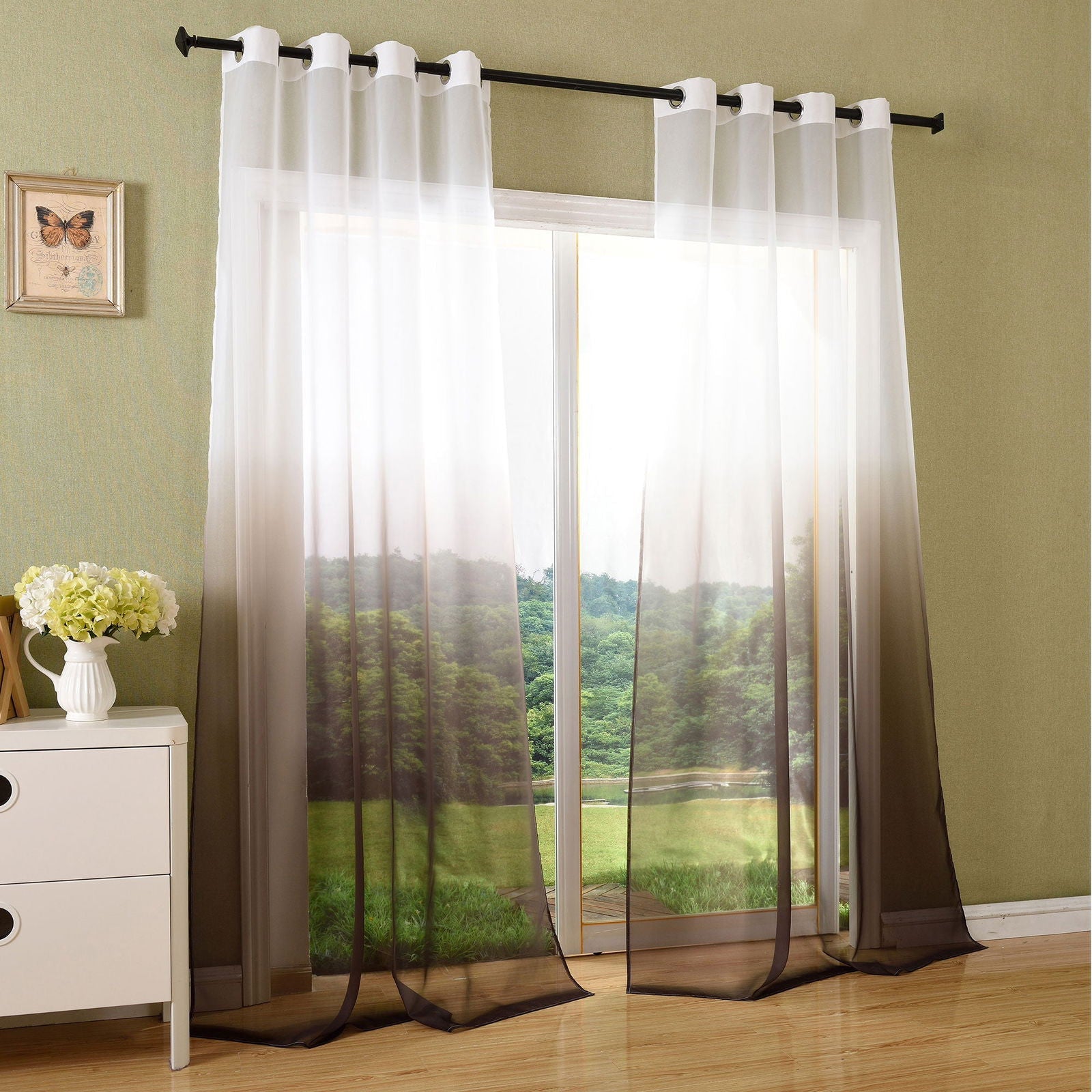 Schal transparent Farbverlauf Vorhang mit Ösen Gardine Voile 204202