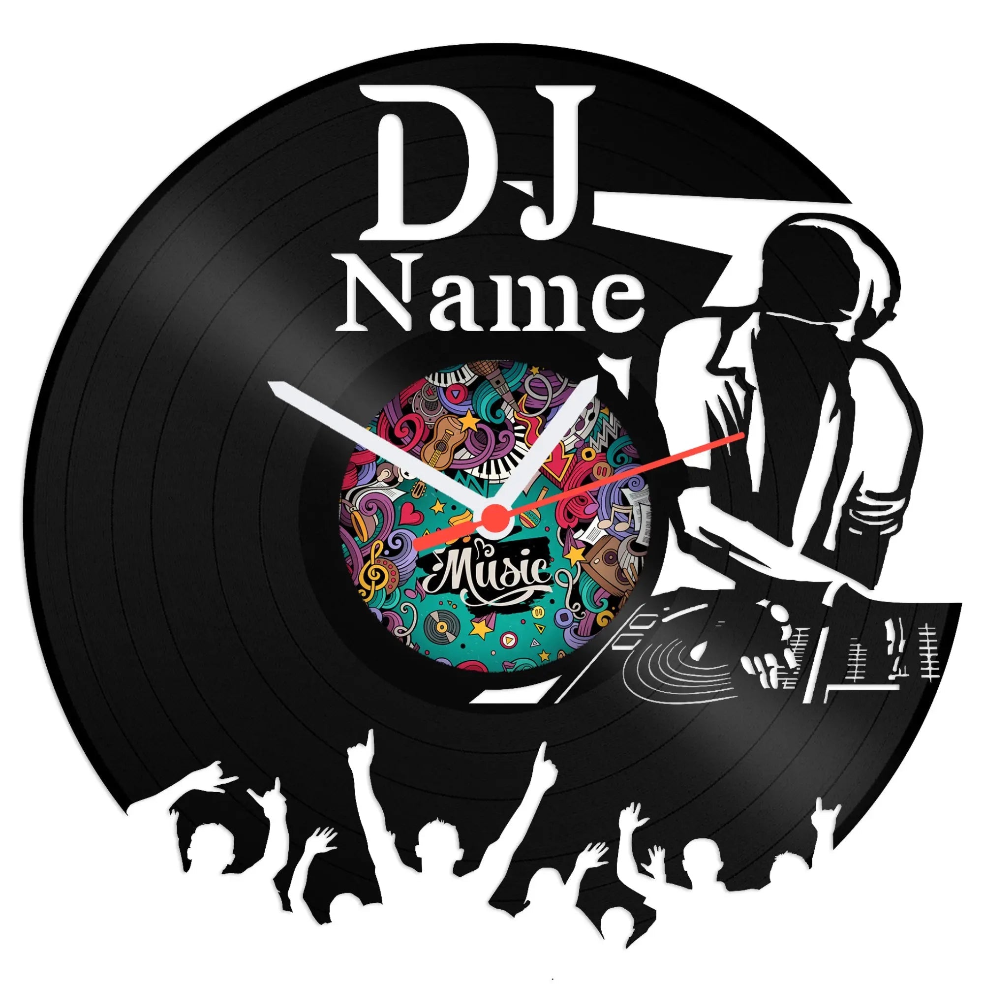 Wanduhr aus Vinyl DJ mit Name