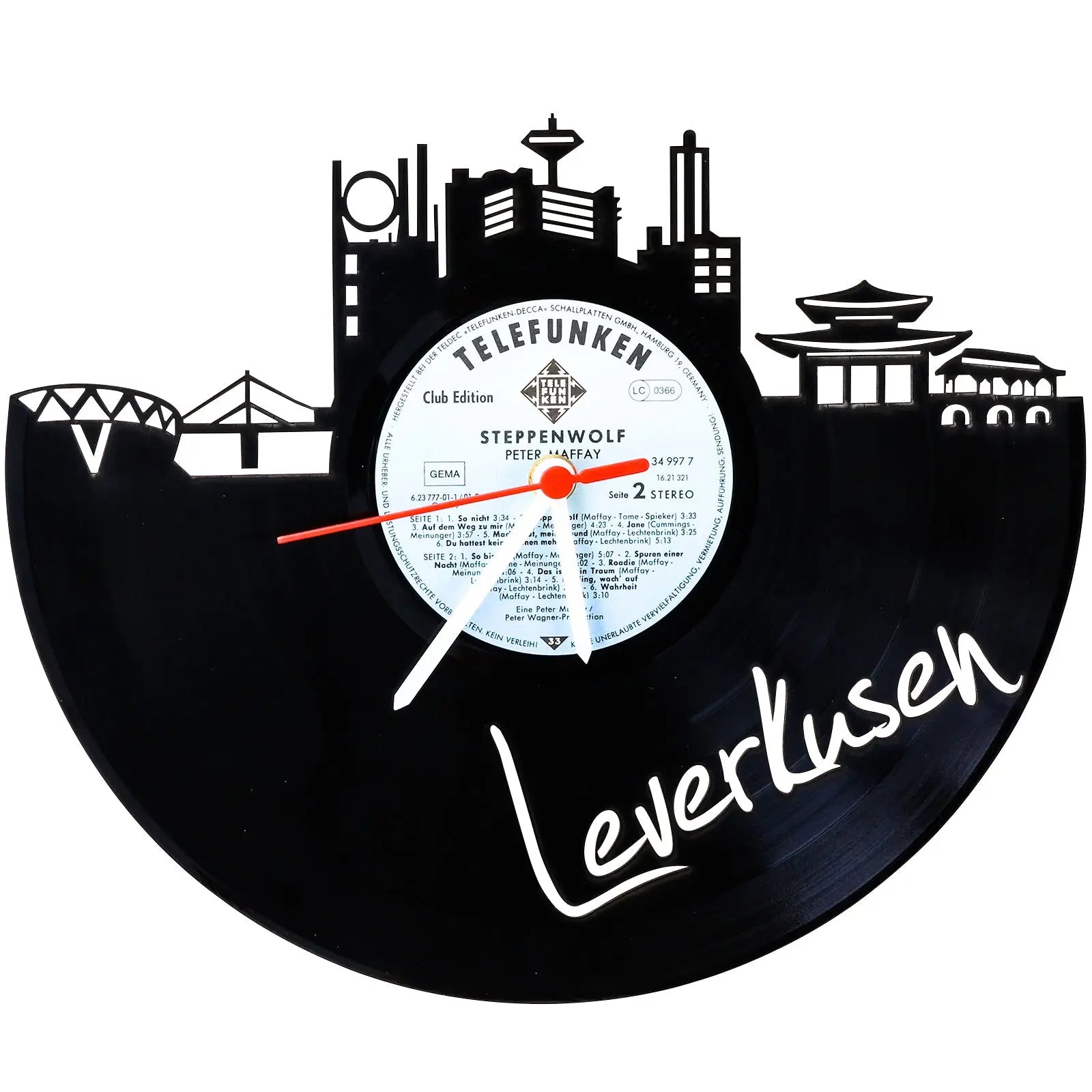 Wanduhr aus Vinyl Skyline Leverkusen