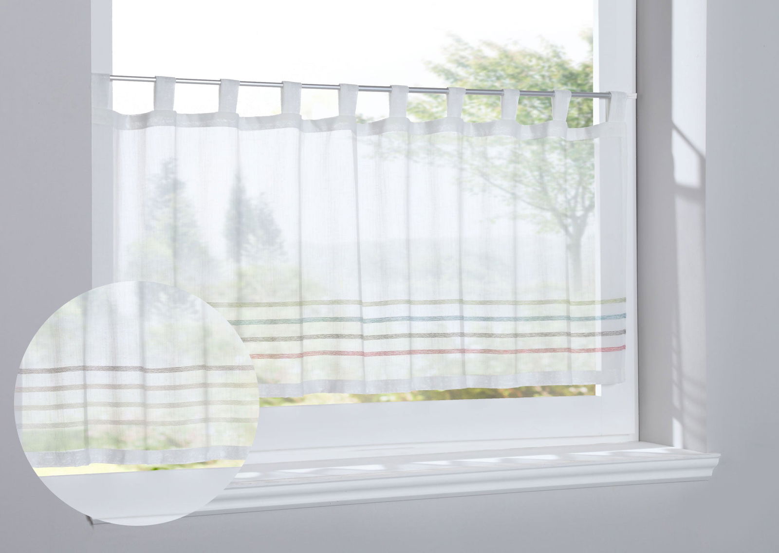 Scheibengardine »Adana« Sichtschutz Dekoration Transparent Jacquard Voile Küchenfenster Modern Streifen Musterung 10000304