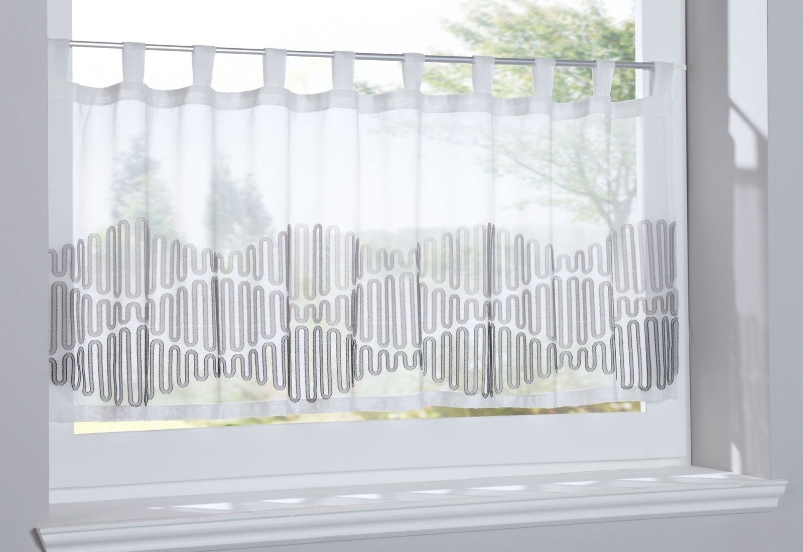 Scheibengardine »Amasya« Sichtschutz Dekoration Transparent Jacquard Voile Küchenfenster Modern Wellenform 10000308