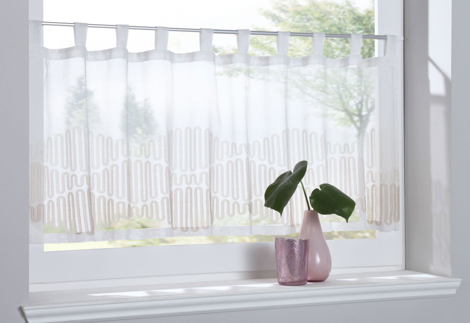 Scheibengardine »Amasya« Sichtschutz Dekoration Transparent Jacquard Voile Küchenfenster Modern Wellenform 10000308