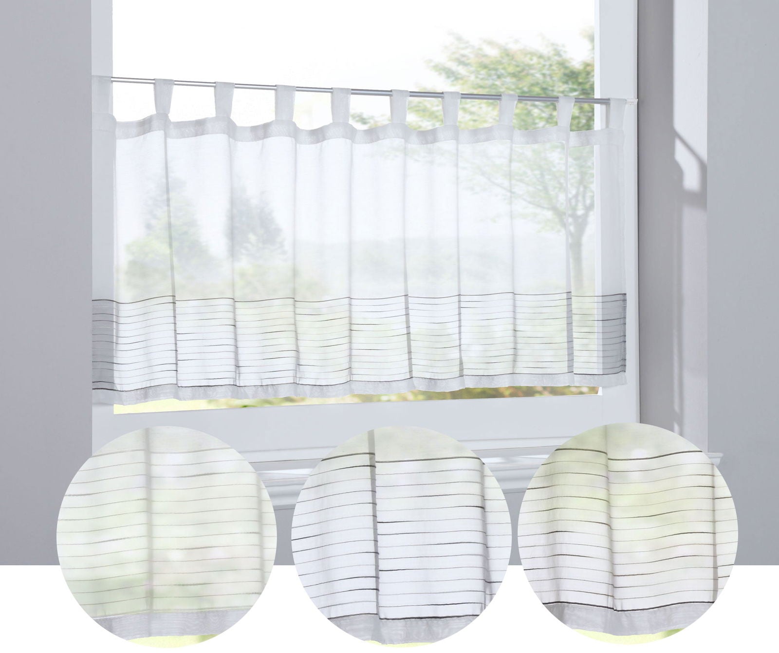 Scheibengardine »Antalya« Sichtschutz Dekoration Transparent Jacquard Voile Küchenfenster Modern Linien Muster 10000312