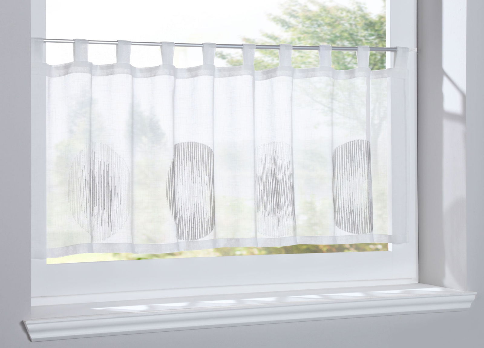 Scheibengardine »Balikesir« Sichtschutz Dekoration Transparent Jacquard Voile Küchenfenster Modern Kreise Muster 10000315
