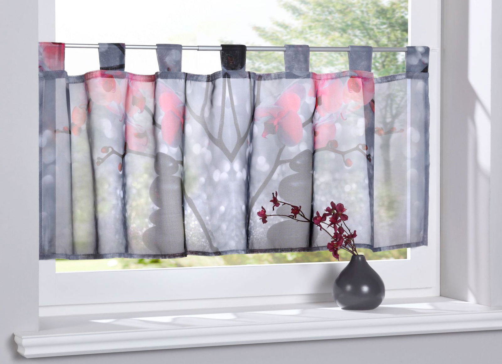 Scheibengardine »Digital Druck« Voile Kurzgardine SChlaufen Transparent Digital Druck Küche Fenster Modern 10000262