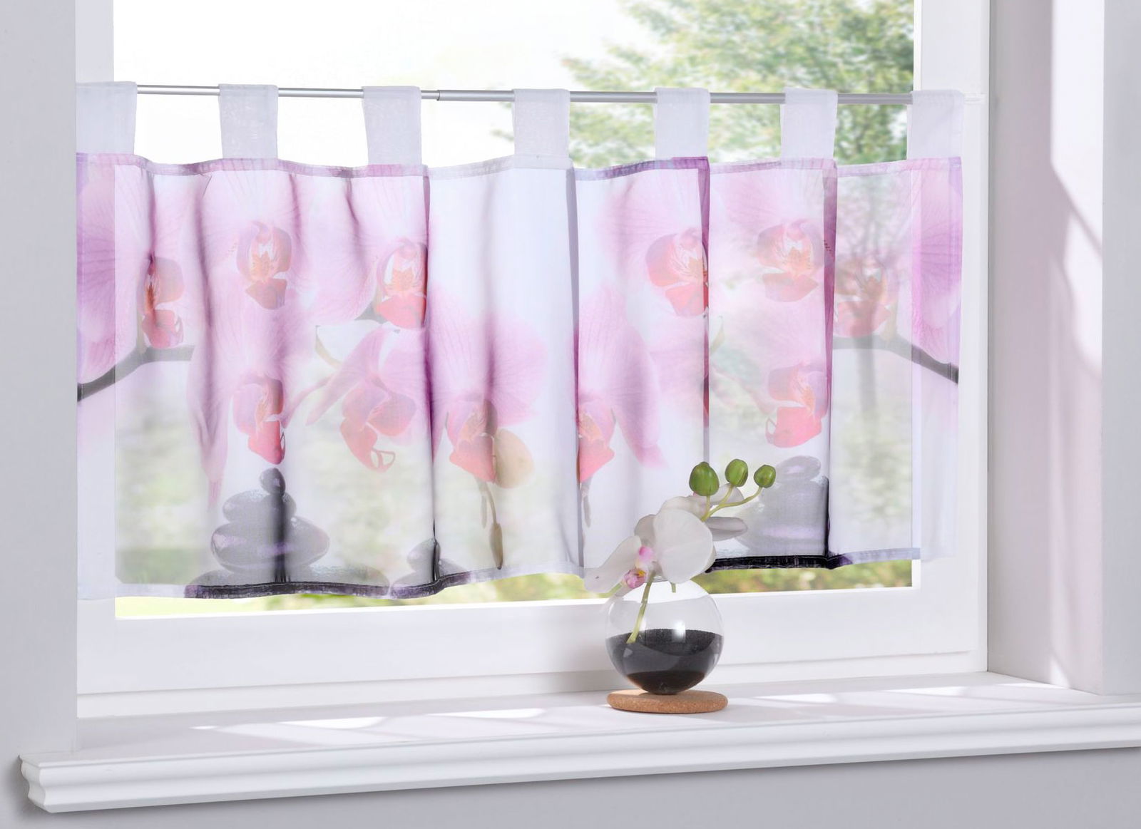 Scheibengardine »Digital Druck« Voile Kurzgardine SChlaufen Transparent Digital Druck Küche Fenster Modern 10000262