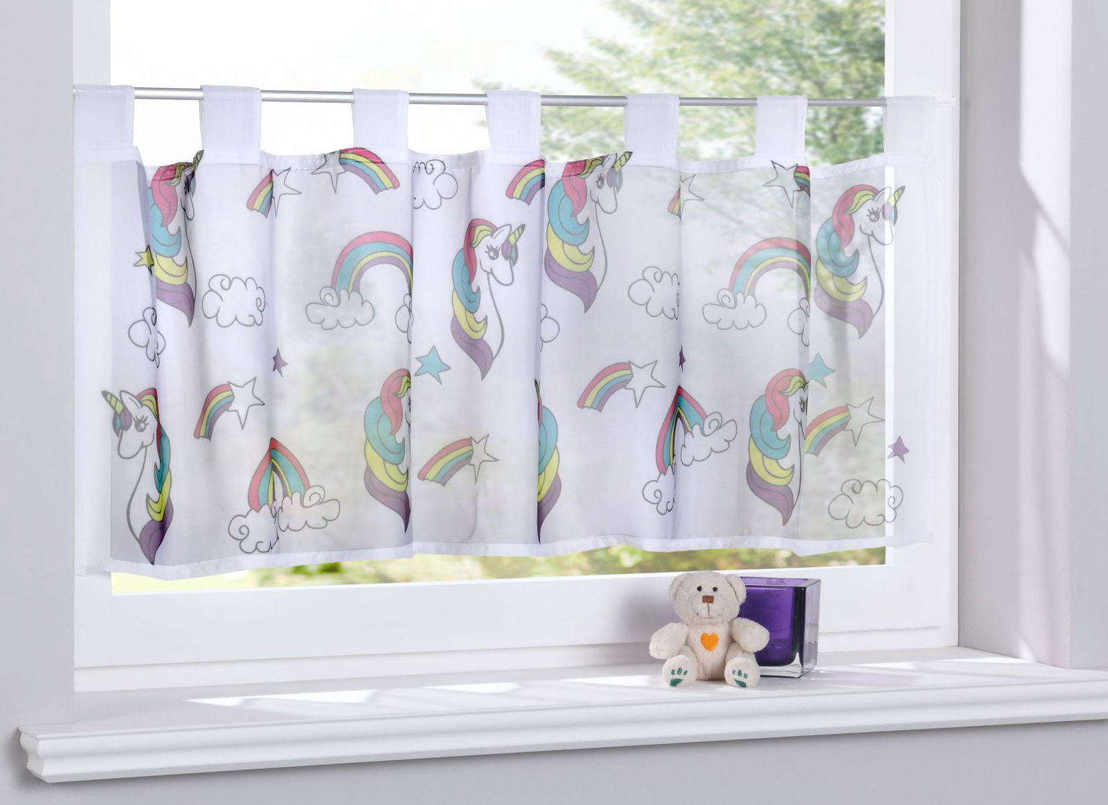 Scheibengardine »Digital Druck« Voile Kurzgardine SChlaufen Transparent Digital Druck Küche Fenster Modern 10000262