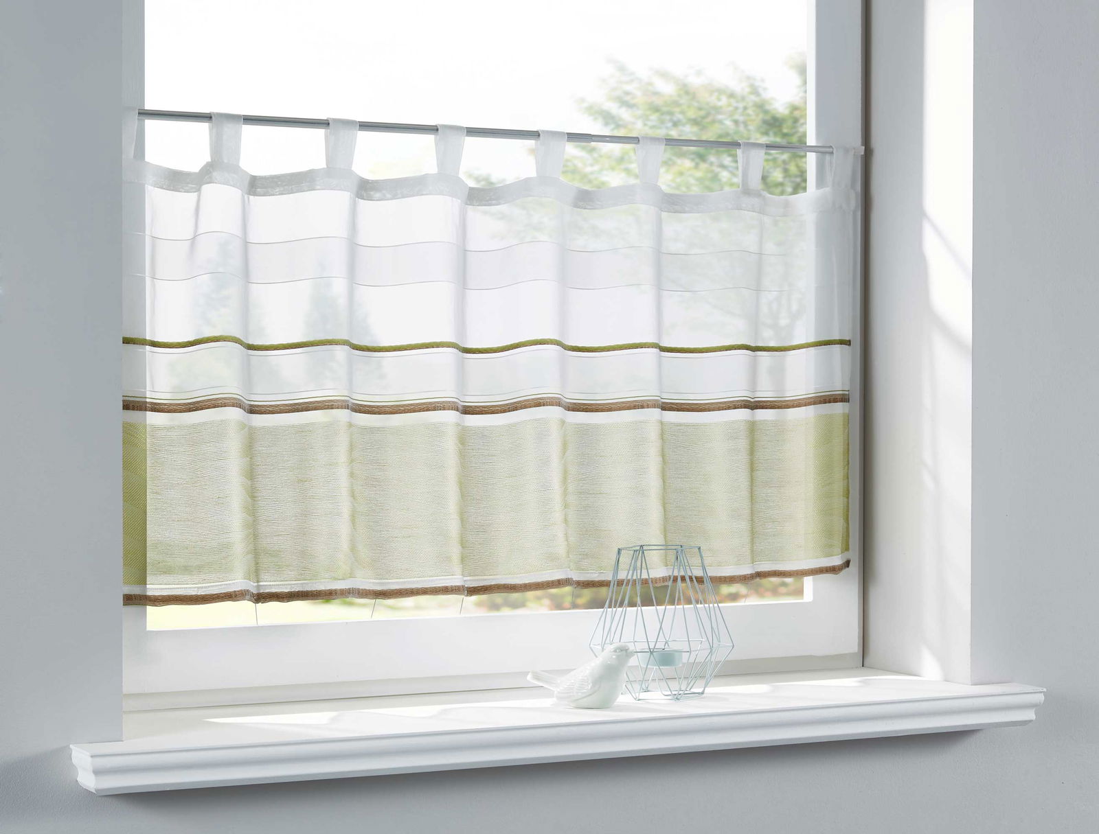 Scheibengardine Edirne Voile Jacquard Querstreifen Modern Querstreifen Sichtschutz küchenfenster 10000144