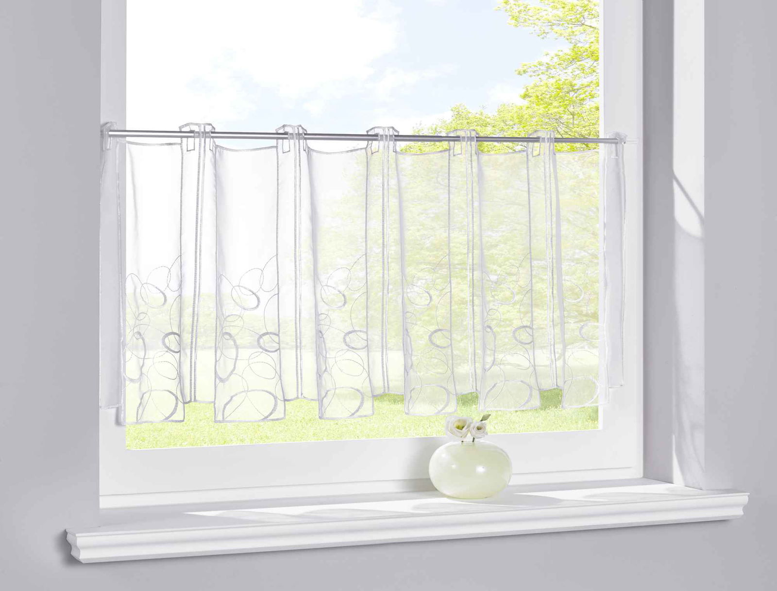Scheibengardine Stickerei Transparent Stangenduchzug Schlaufen Bitrogardine Küchenfenster Sichtschutz 10000328