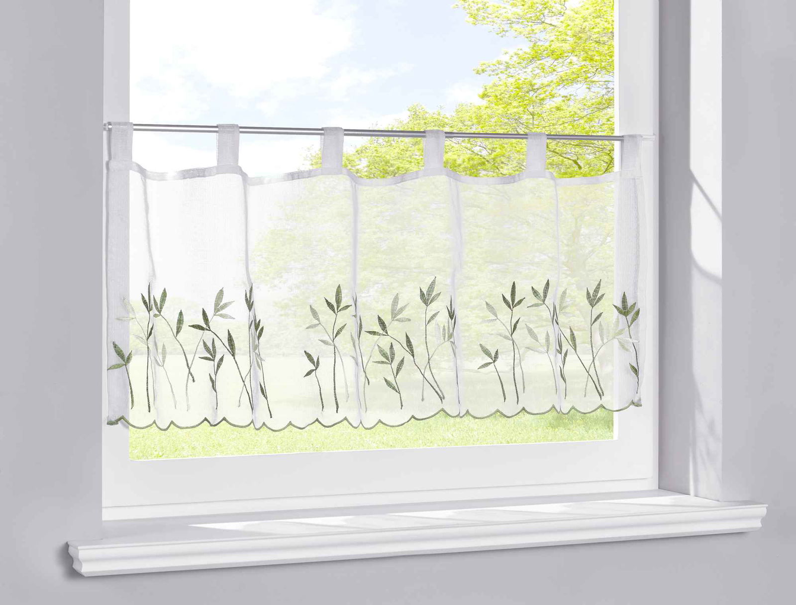 Scheibengardine Stickerei Transparent Stangenduchzug Schlaufen Bitrogardine Küchenfenster Sichtschutz 10000328