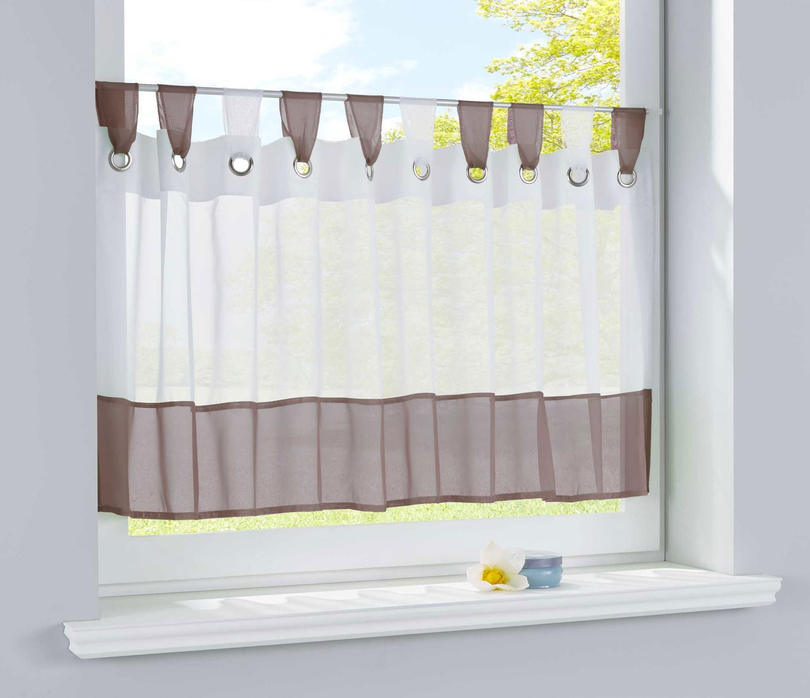 Scheibengardine »UNI« Voile Gardine Ösen mit Bordüre Vorhang Küche Gardinenstange (HxB) 610710