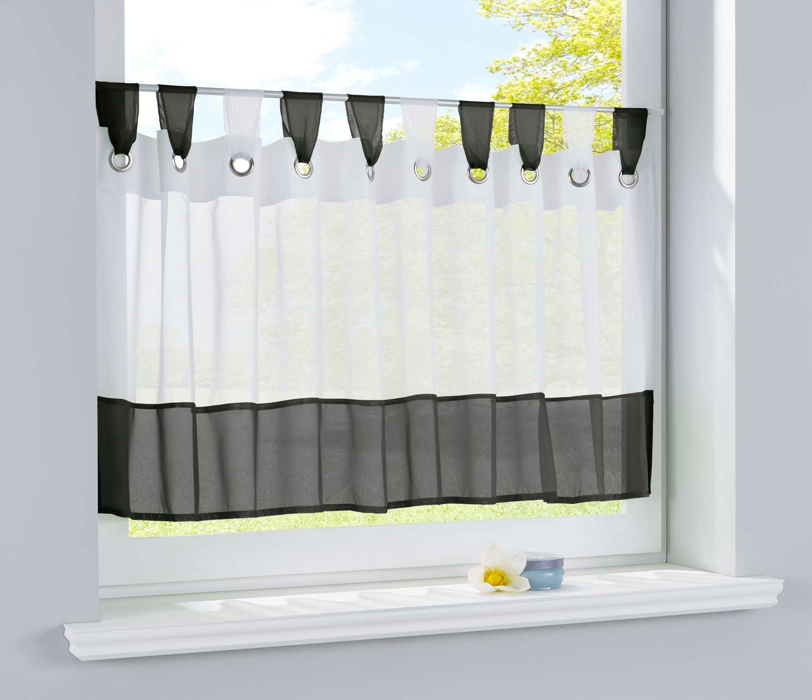 Scheibengardine »UNI« Voile Gardine Ösen mit Bordüre Vorhang Küche Gardinenstange (HxB) 610710