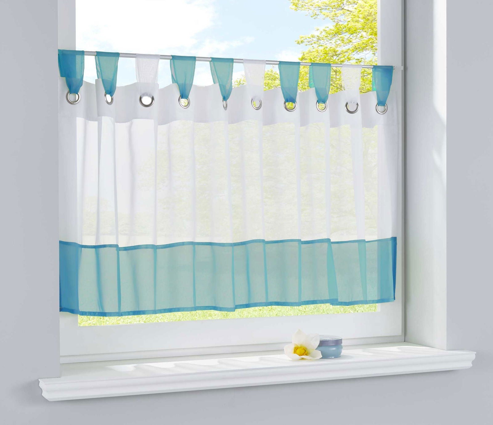 Scheibengardine »UNI« Voile Gardine Ösen mit Bordüre Vorhang Küche Gardinenstange (HxB) 610710